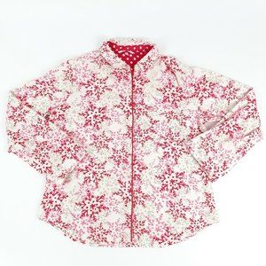 Victorias Secret Christmas Snowflake Womens M Button Shirt Long Sleeve Wide Cuff